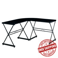 Techni Mobili RTA-3805L-BK L-Shaped Glass Computer Desk, Black